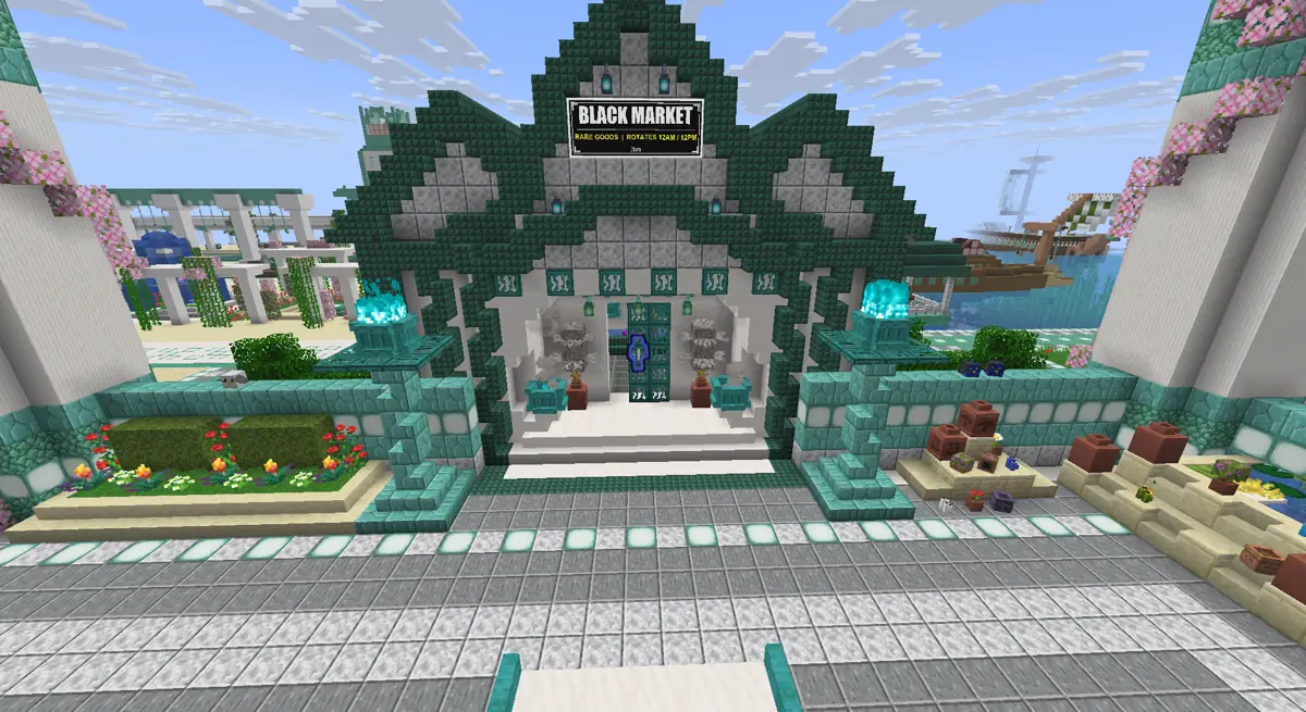The Black Market building at MiningMaven SMP spawn